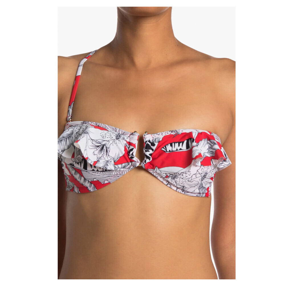 Rachel Rachel Roy Island Getaway Printed Bandeau Bikini Top Red XS (Top Only)